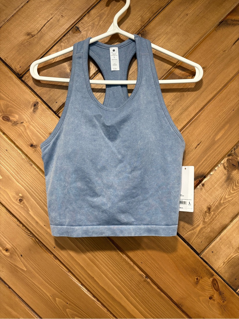 NWT Yogalicious Women's Racerback Crop Tank Top - Blue Stone Wash Large